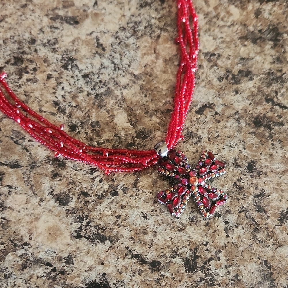Gorgeous Beaded Multi-Strand Necklace with Cross Pendant - Picture 6 of 7